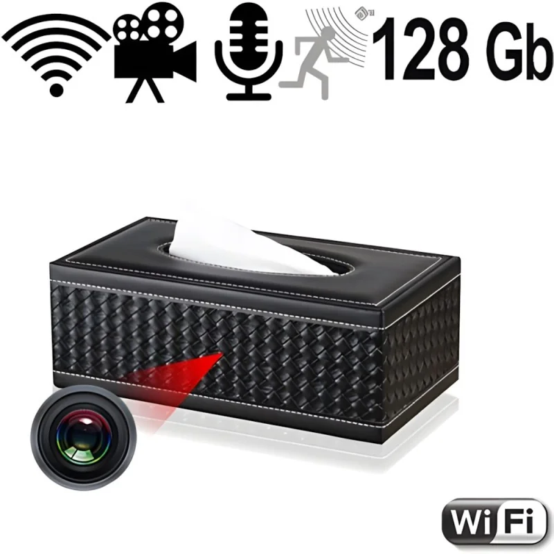 Wifi SpyCam in Taschentuchbox-Kosmetiktücherbox, 128 GB