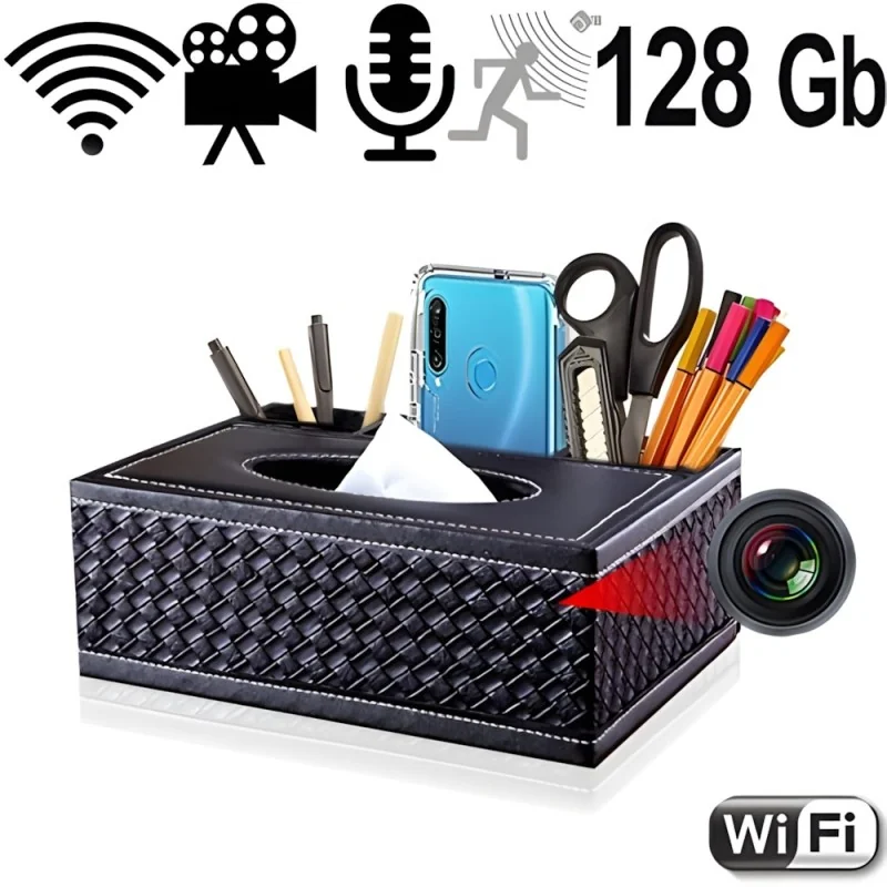 Wifi SpyCam in Schreibtisch Organizer-Kosmetiktücherbox Wifi SpyCam in Schreibtisch Organizer-Kosmetiktücherbox