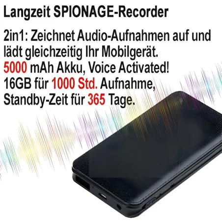 Langzeit SPY-Recorder, 5000 mAh, 16GB