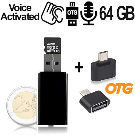 USB VoiceRecorder, 64GB, bis 752 Std., VAS, OTG