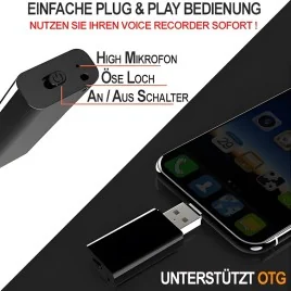USB VoiceRecorder, 64GB, bis 752 Std., VAS, OTG