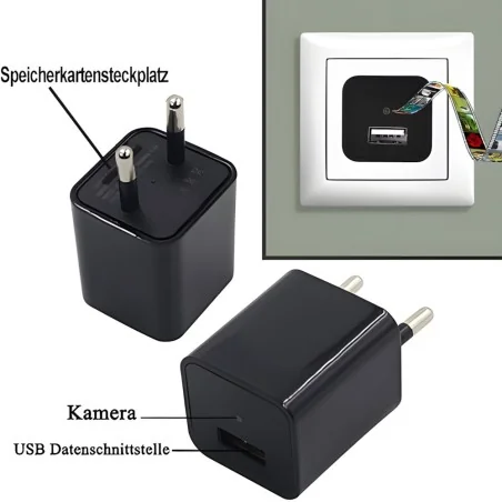 WIFI HD-SpyCam im Mini-USB-Netzteil, 128 Gb