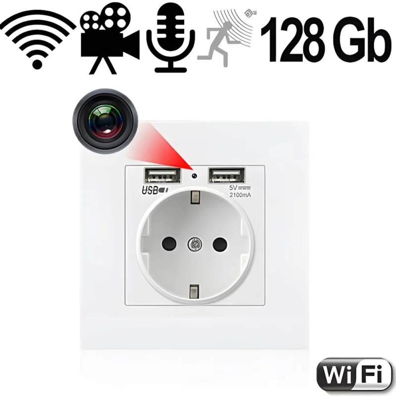 IP-HD-Spycam in Wandsteckdose, 2xUSB